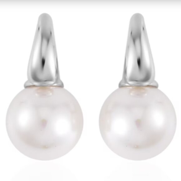 White Shell Pearl Earrings in Silvertone - Picture 1 of 4